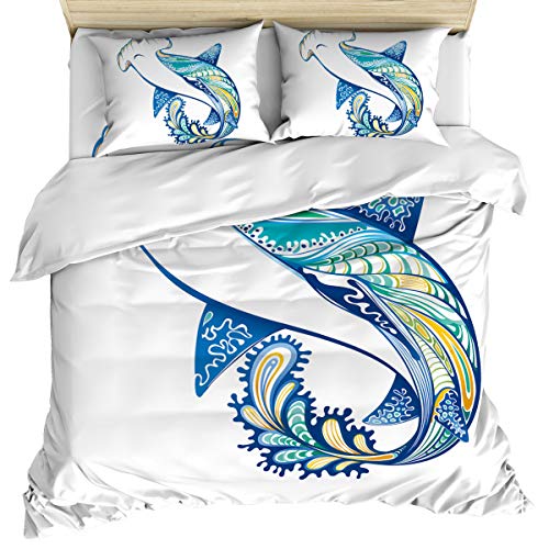 Luxury 4 Piece Bedding Set Twin Size Angel Cow Hammerhead Sand Sharks Mammals Species Nautical Graphic DuvetComforterQuilt Cover Set with Bed Sheet Pillow Shams for KidsTeensAdultsSchool