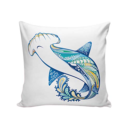 Sea Animal Throw Pillow CoverSquare 16 x 16inch Satin Fabric Two SidesTypes of Angel Cow Hammerhead Sand Sharks Mammals Species Nautical Graphic Pillow Sham Cases for Couch Sofa Chair