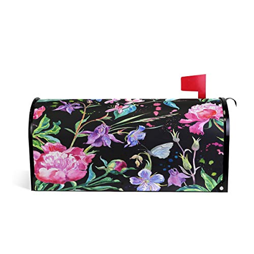 WOOR Peonies Geraniums Flowers and Dragonflies Butterflies Magnetic Mailbox Cover Oversized-255 x208