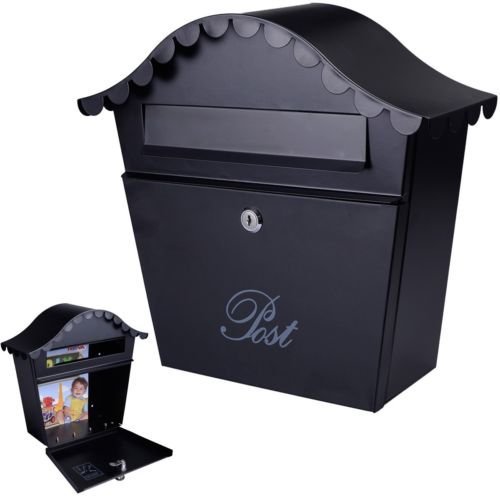 Wall Mount Black Mail Box W Retrieval Dooramp 2 Keys Steel Mailbox New