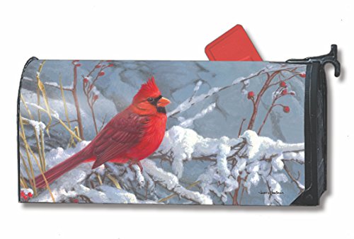 Cardinal in Snow Winter Large Mailbox Cover Berries Oversized MailWraps