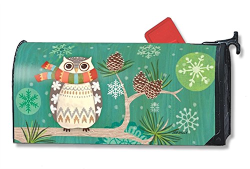 Winter Owl Primitive Large Magnetic Mailbox Cover Oversized Mailwraps