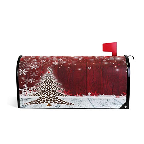Anneunique Custom Christmas Tree Magnetic Mailbox Covers Snowflake Red Wooden Mailbox Cover Wraps Post Letter Box Cover Decoration Large Size 255 X 21