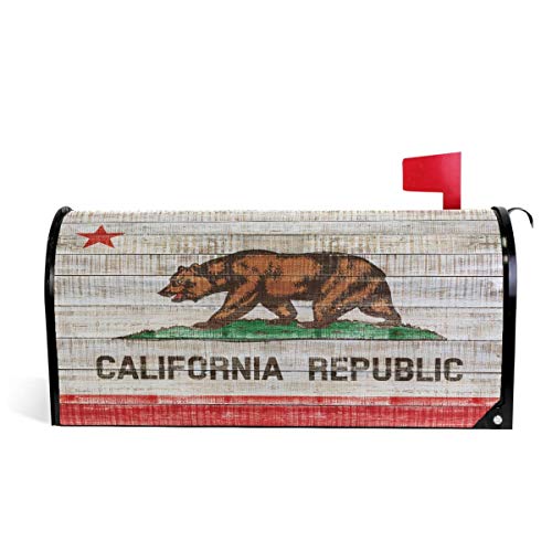 California State Republic Magnetic Mailbox Cover MailWraps Bear On Wooden Mailbox Wraps Post Box Garden Yard Home Decor for Outside Standard Size 208 L X 18 W