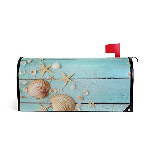 HousingMart Magnetic Mailbox Cover Standard Large Size Mailbox Wraps Wooden Starfish Seashell Print Mailbox Makeover