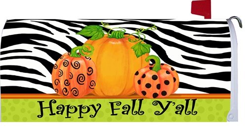 Happy Fall Yall Pumpkins With Zebra Stripe Harvest Holiday Mailbox Wrap Cover