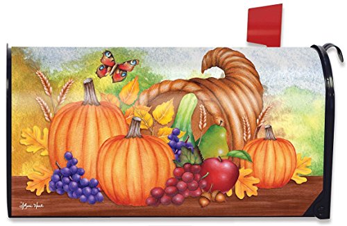 Horn Of Plenty Fall Mailbox Cover Thanksgiving Autumn Pumpkins Fruit Standard