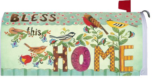 " Bless This Home " - Patchwork Birds - Mailbox Makeover Vinyl Magnetic Cover