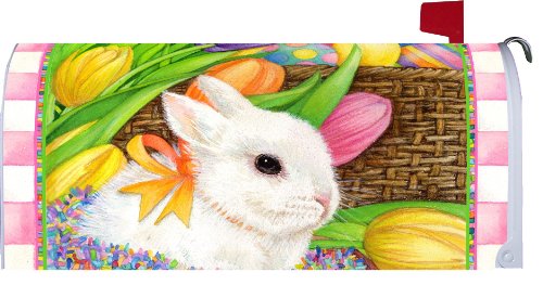 " Bunny & Basket " - Tulips & Eggs - Easter - Spring - Mailbox Makeover Vinyl Magnetic Cover