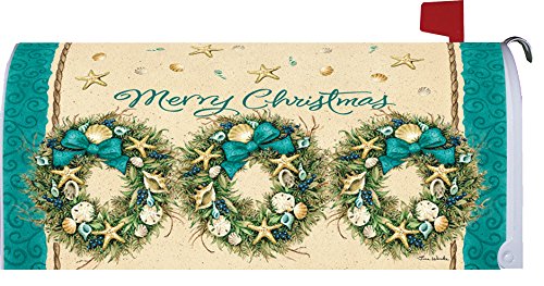 Coastal Wreath - Merry Christmas Mailbox Makover Cover - Vinyl With Magnetic Strips