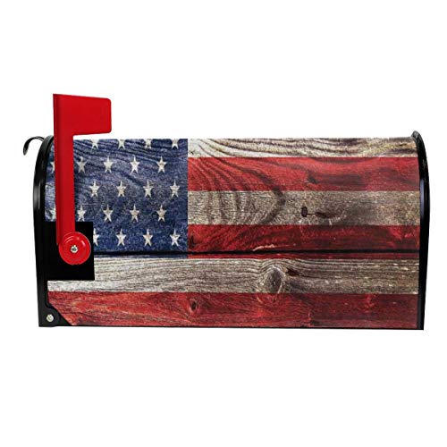 QPKML Rustic American USA Flag Retro Wood Wall Meets US Postal Requirements Magnetic Mailbox Cover - 21 W X18 L255 W X21 L