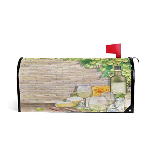 ZZAEO White Wine Bottles Grapes Brick Wall Magnetic Mailbox Cover Mailbox Wrap Post Cover MailWraps Makeover Home Garden Yard Decorative for Standard Size 207 x 1803 inch