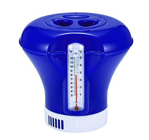 Cinhent Swimming Pool Chlorine Dispenser with Thermometer Floating Pool Chemical Chlorine Dispenser with Thermometer for Indoor Outdoor Swimming Pools Adjustable Floating Pool Dispenser