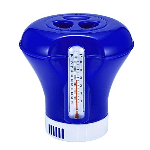 LOOSNHEK Floating Pool Chemical Chlorine and Bromine Tabs Dispenser with Thermometer for Indoor Outdoor Swimming Pools