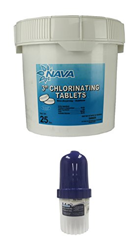 25 Lbs Bucket 3&quot Poolspa Stabilized Chlorine Tablets W Flip Floater Dispenser