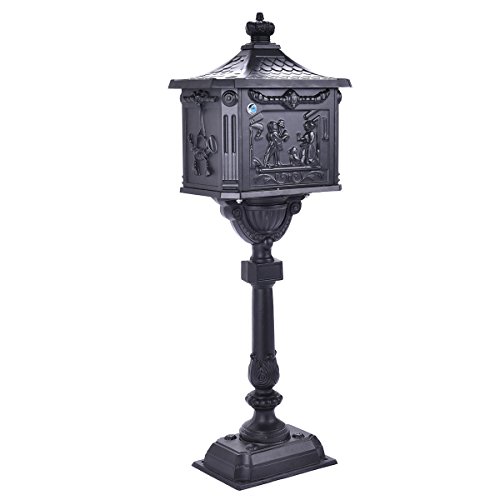 Black Mail Box Heavy Duty Mailbox Postal Box Security Cast Aluminum Vertical Pedestal