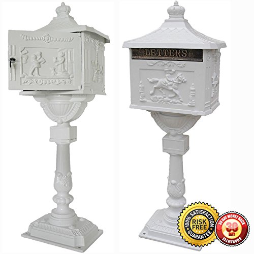 New Heavy Duty Mailbox Postal Box Security Cast Aluminum Vertical Pedestal-white