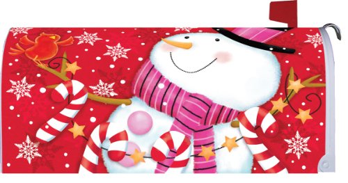 Pink Scarf Snowman 1739mm Magnetic Mailbox Cover Wrap
