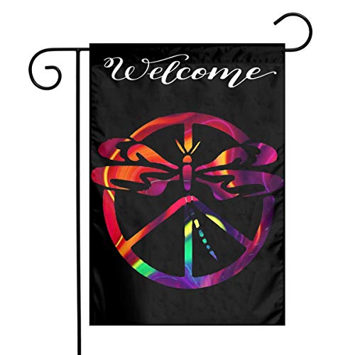 DOOD HYQZ Dragonfly in Peace Sign Garden Flag 1218 Family Decorative Xmas Welcome Banner Outside Yard Mailbox Festival Colours Ornaments House Decoration