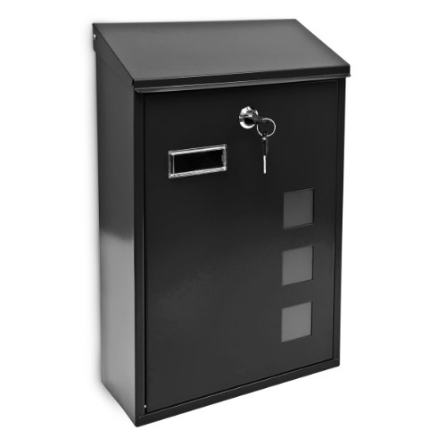 Relaxdays Design Mailbox  Letterbox Metal 4 Colors 3 Viewing Windows 25x40 cm Post Mail Secure Black