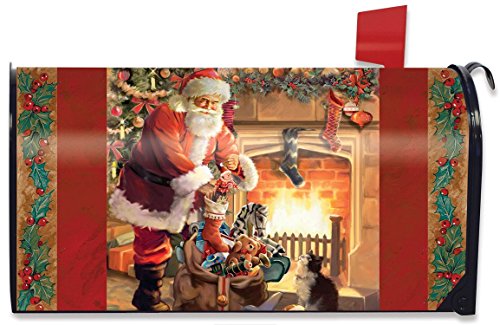 Santa By The Fireplace Magnetic Mailbox Cover Christmas Standard