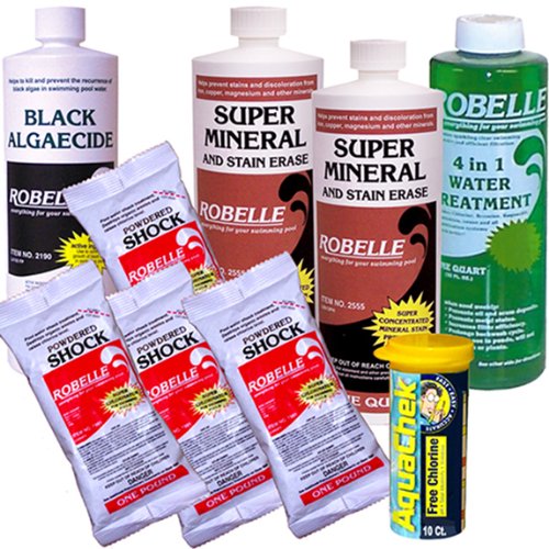 Robelle Clarifier Super Mineral Black Algaecide Shock Swimming Pool Start-up Chemical Kit For Pools Up To 30000