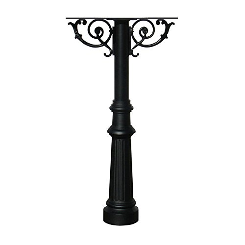 Hanford Rust Free Cast Aluminum Mailbox Post with Fluted Base and Scroll Supports to Mount 2 Mailboxes