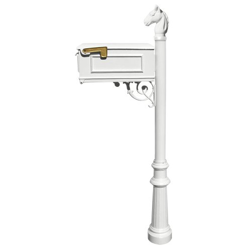 Qualarc Lewiston Cast Aluminum Post Mount Mailbox System with Post  Aluminum Mailbox Fluted Base and Horsehead Finial White