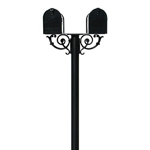 The Hanford  Cast Aluminum Twin Mailbox Post System With 2 Economy Mailboxes Mounting Brackets And Scroll Supports