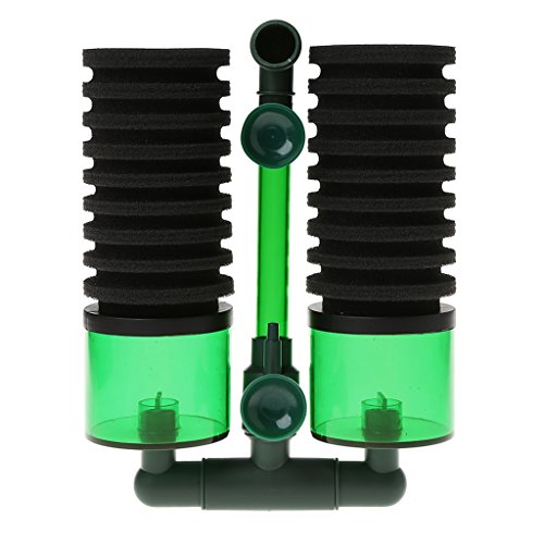 HOWWOH Aquarium Fish Tank Biochemical Sponge Filter Air Pump Double Head wSuction CupBlackGreen