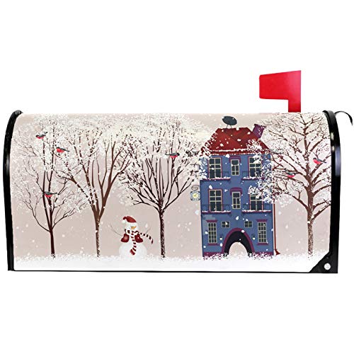 Wamika Merry Christmas Winter Snowman Tree Snowflake Mailbox Covers Standard Size Christmas Holiday X-mas Snow Cardinal Birds Magnetic Mail Wraps Cover Letter Post Box 21 Lx 18 W