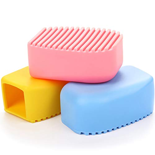 AnFun 3 Pieces Silicone Washboard Creative Mini Antiskid Handheld Laundry Brush Scruber Washboard Candy Color Blue and Pink Wash Clothes Collar Furniture Stain Removal
