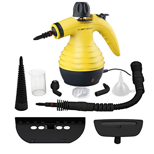Comforday Multi-Purpose Handheld Pressurized Steam Cleaner with 9-Piece Accessories Perfect for Stain Removal Curtains Car Seats Floor Window Cleaning Yellow