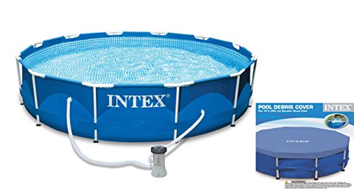 Intex 10 X 30&quot Metal Frame Set Swimming Pool With Filter Pumpamp Debris Cover