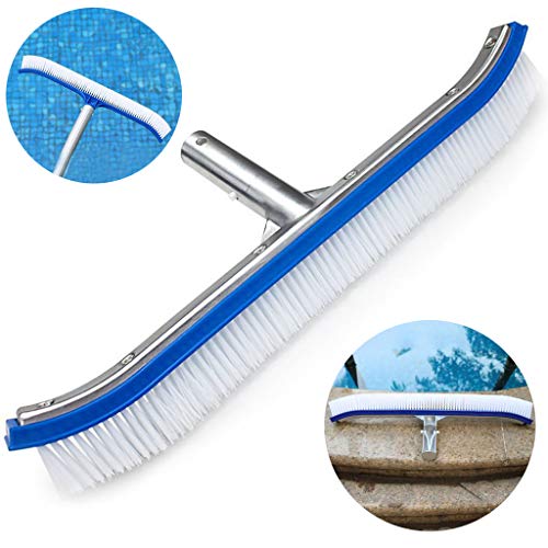 GKanMore Pool Brush Head 18 Aluminum Handle with Nylon Bristles EZ Clip Cleaning Brush for Swimming Pool Wall Floor Steps Pool Cleaner Supplies Accessories
