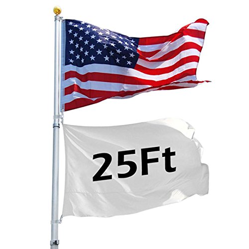 High Quality 25 Ft Aluminum Telescoping Flagpole Kit With 3-in Golden Ball Finial Pvc Ground Sleeve America Usa