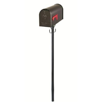 Ellis Elite Steel Mailbox and Round Steel Post with Decorative Scrolls Combo in Black