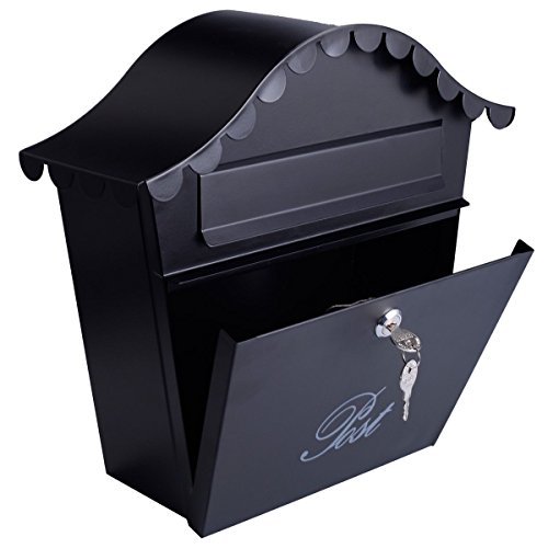 Wall Mount Black Mail Box w Retrieval Door 2 Keys Steel MailBox New