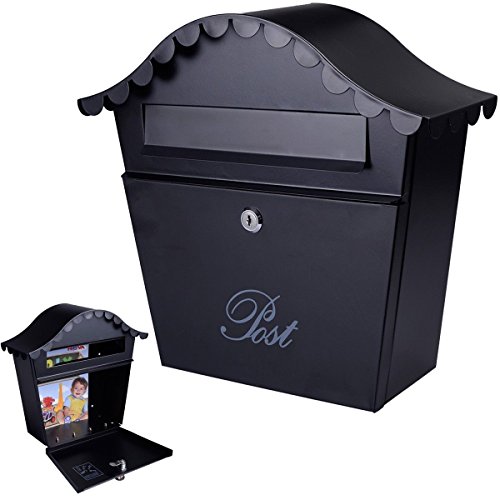 Wall Mount Black Mail Box w Retrieval Door 2 Keys Steel MailBox New