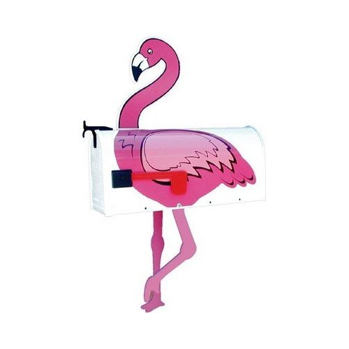 More Than a Mailbox Pink Flamingo - White Design Outdoor Mailbox Metal with Wood and Decals Made in USA