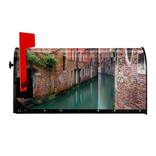 FUWANK Magnetic Mailbox Cover - 21W x 255H Scenic Water Canal and Old Historic Buildings Houses Brick WallsMailbox Wraps Post Letter Box Cover