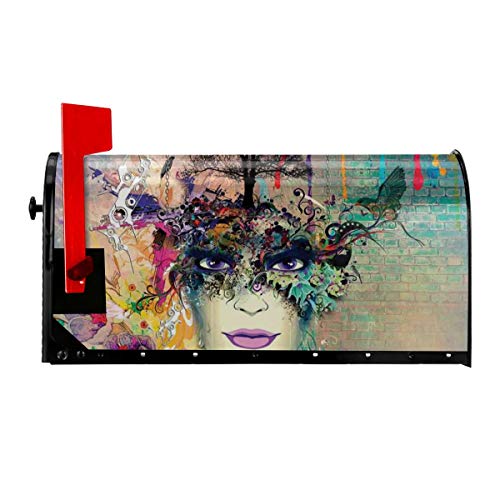 Jolly2T Magnetic Mailbox Cover - 21W x 255H Abstract Floral Arrangement with Woman Portrait Birds and Color Splashes On WallMailbox Wraps Post Letter Box Cover