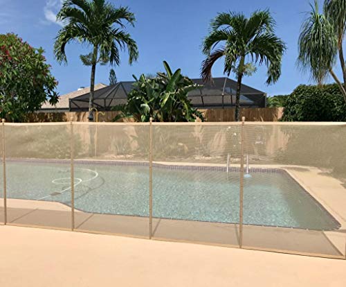 XtremepowerUS 4 x 12 feet Swimming Pool Fence See-Thru Pool Fence 4-Section Removable Child Safety Fence Barrier Pool Beige