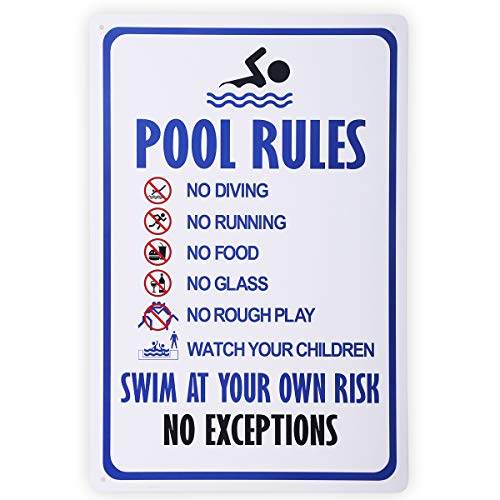 HANTAJANSS Pool Rules Swim at Your Own Risk Warning Metal Sign Safety Tin Signs for Swimming Pool Water Park
