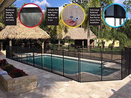 WaterWarden 4 x 12 Pool Fence Black - Removeable Outdoor Child Safety Fencing for Inground Pools Easy DIY Installation with Hardware Included WWF200