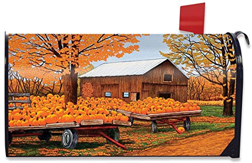 Pumpkinville Fall Magnetic Mailbox Cover Autumn Wagon Barn Standard