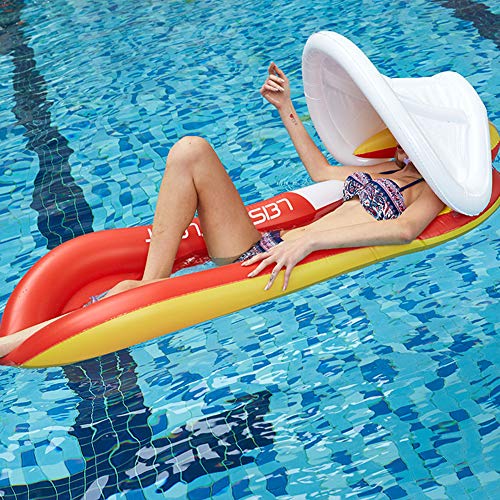 ACHICOO Summer Water Inflatable Floating Row with Cover Sunscreen Foldable Hammock Noble red Shade 16090