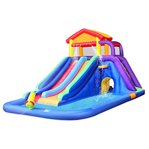 BESTPARTY Inflatable Kids Water Slide Pool Water Slide for Toddler Bouncy Splash Park for Outdoor Fun with Blower