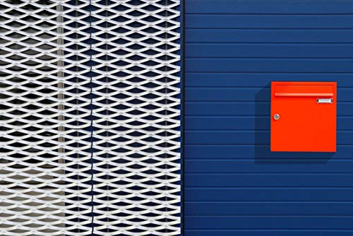 ING Wall Art Print on Canvas32x21 inches- Expanded Metal Mailbox Building Blue Architecture