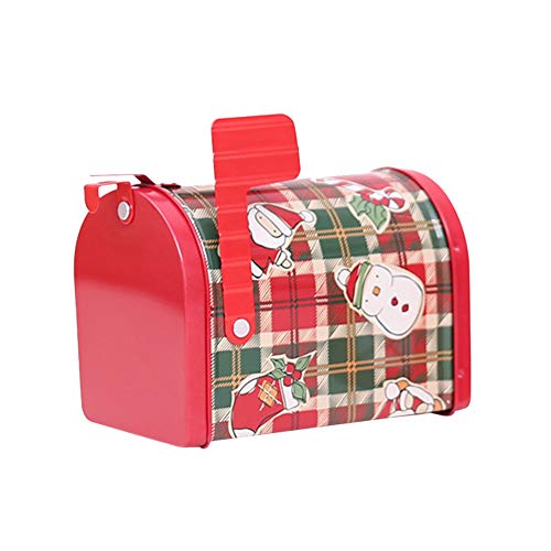 Kyuccfrs Bag Metal Mailbox Biscuits Chocolate Jar Kids Candy Box Holiday Party Home Decoration Xmas Favors Plaid